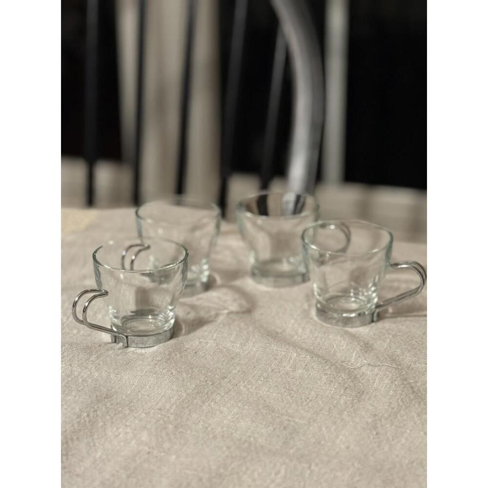 4 Vitrosax Italy 4 oz Glass Espresso Cappuccino Demitasse Cups Steel Handle